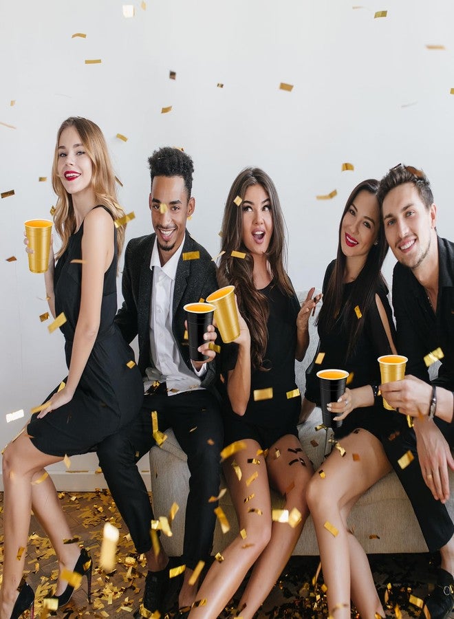cssopenss 120 pcs Black and Gold plastic cups Happy New Year Plastic Cups 16 oz black gold Cups for party drinking Tastings served Snacks Barbecues Picnics - Image 4